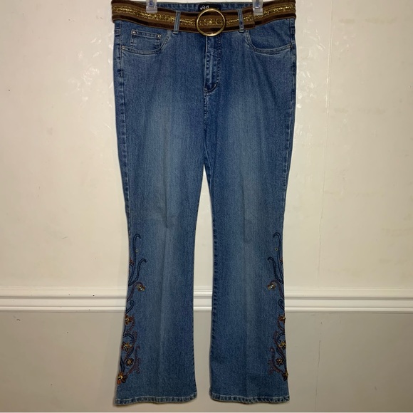 Vintage Y2K Wild Secret Jeans Embroidered Rhinestones Flared Size 11 - Picture 2 of 16